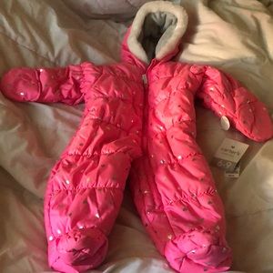 Carter’s Prim Suit. 6-9 mos. Pink & silver hearts.